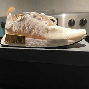 Adidas NMD R1 Sneakers. NWT. In original box. Women’s Size 8.5. Cream & Gold.